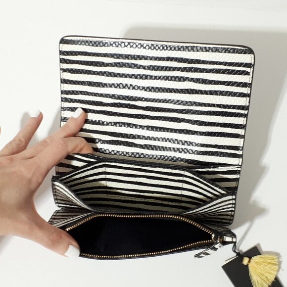 NWT Scotch & Soda black & white striped snakeskin-like leather wallet - Picture 6 of 10
